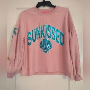 Simply Southern Sunkissed Pink Quilted Sequin Sweater Size Small